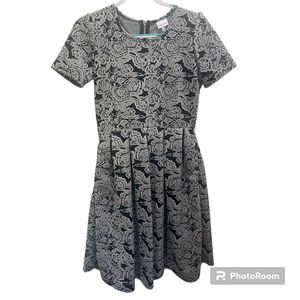 LulaRoe Black & Gray Amelia Brocade Dress in Large